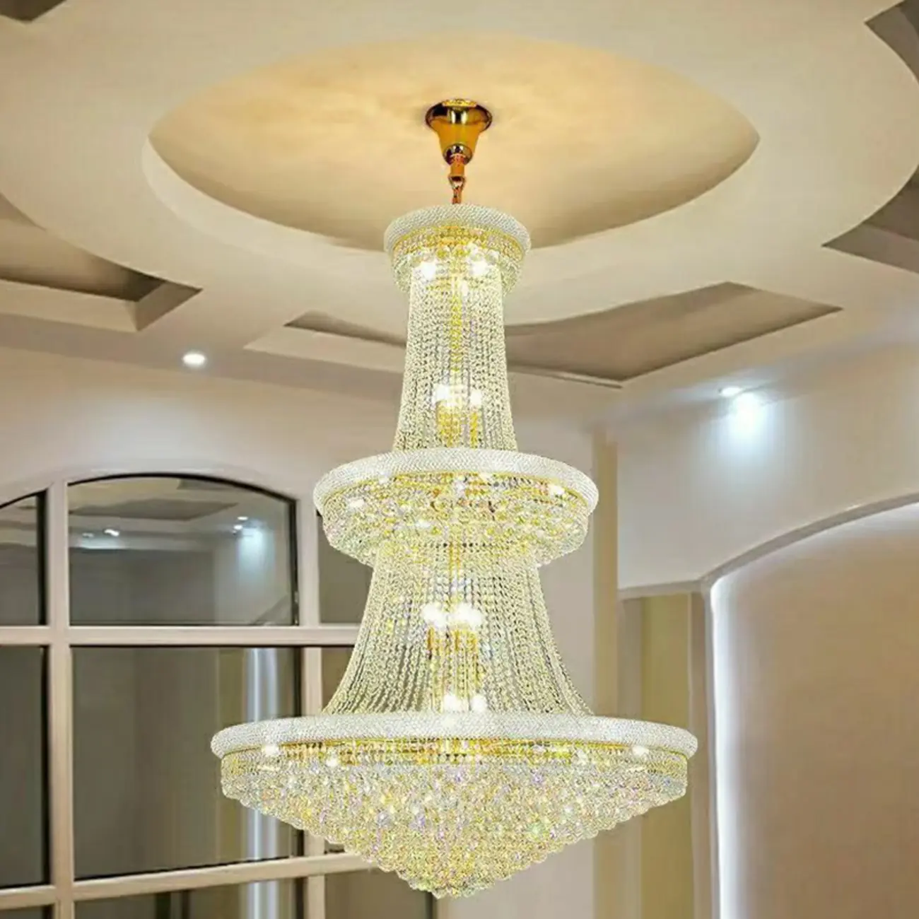 Gold Crystal Cone Glass Crystal Bead Modern Chandelier Image - 4 | homeyfad