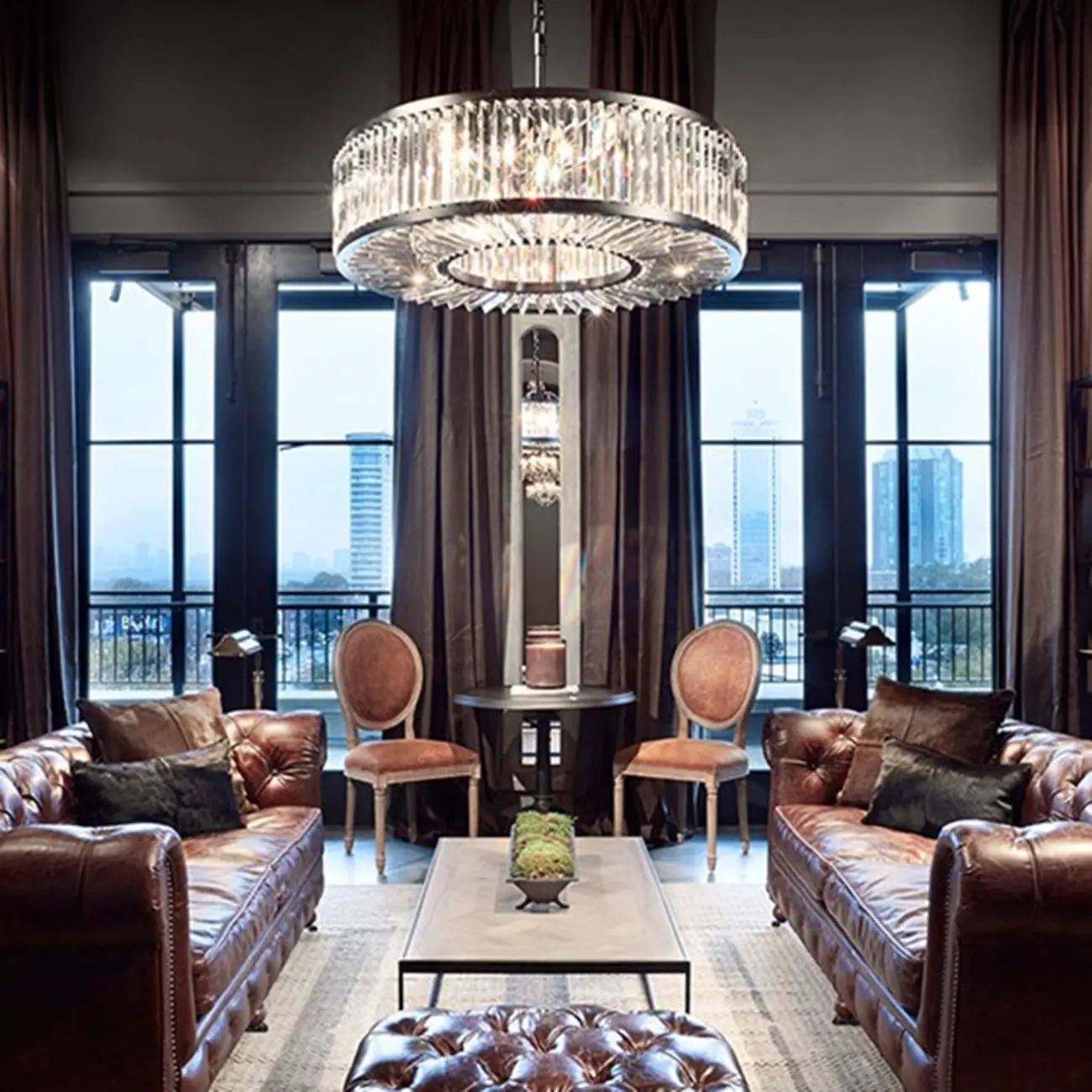 Modern Adjustable Round Black Metal Crystal Drum Chandelier Image - 3 | homeyfad