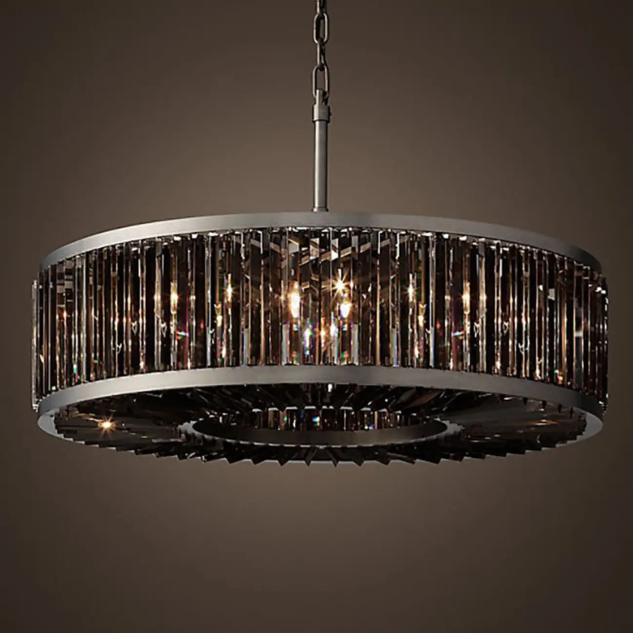 Modern Adjustable Round Black Metal Crystal Drum Chandelier Image - 5 | homeyfad