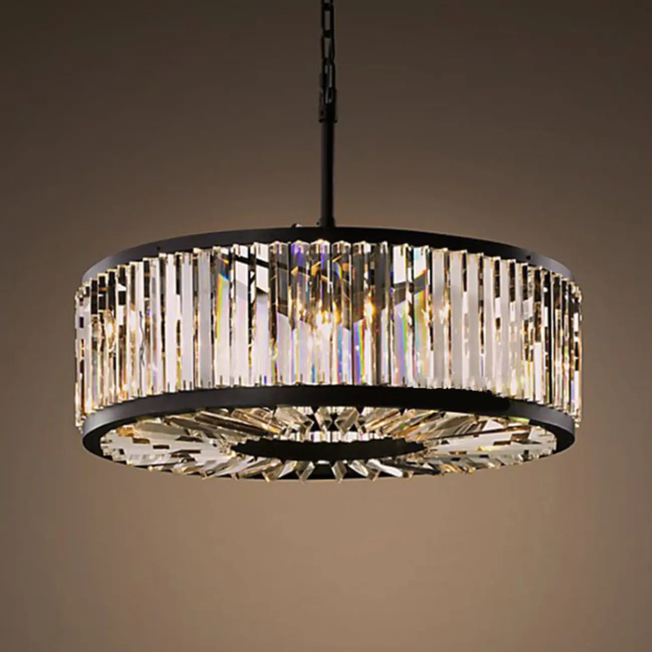 Modern Adjustable Round Black Metal Crystal Drum Chandelier Image - 6 | homeyfad