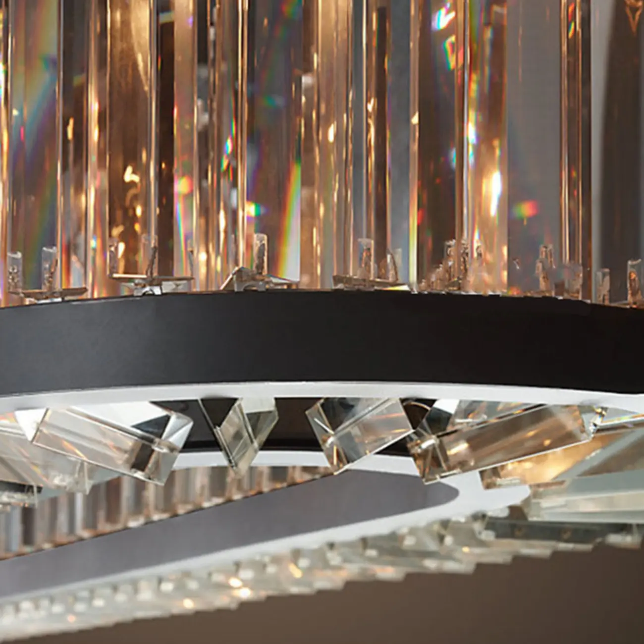 Modern Adjustable Round Black Metal Crystal Drum Chandelier Image - 4 | homeyfad