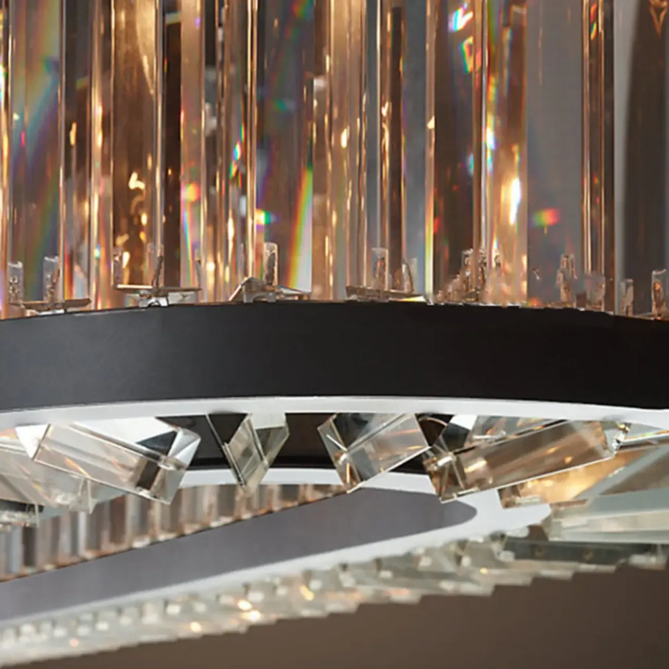 Modern Adjustable Round Black Metal Crystal Drum Chandelier Image - 4