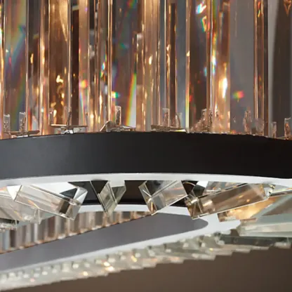 Modern Adjustable Round Black Metal Crystal Drum Chandelier Image - 4