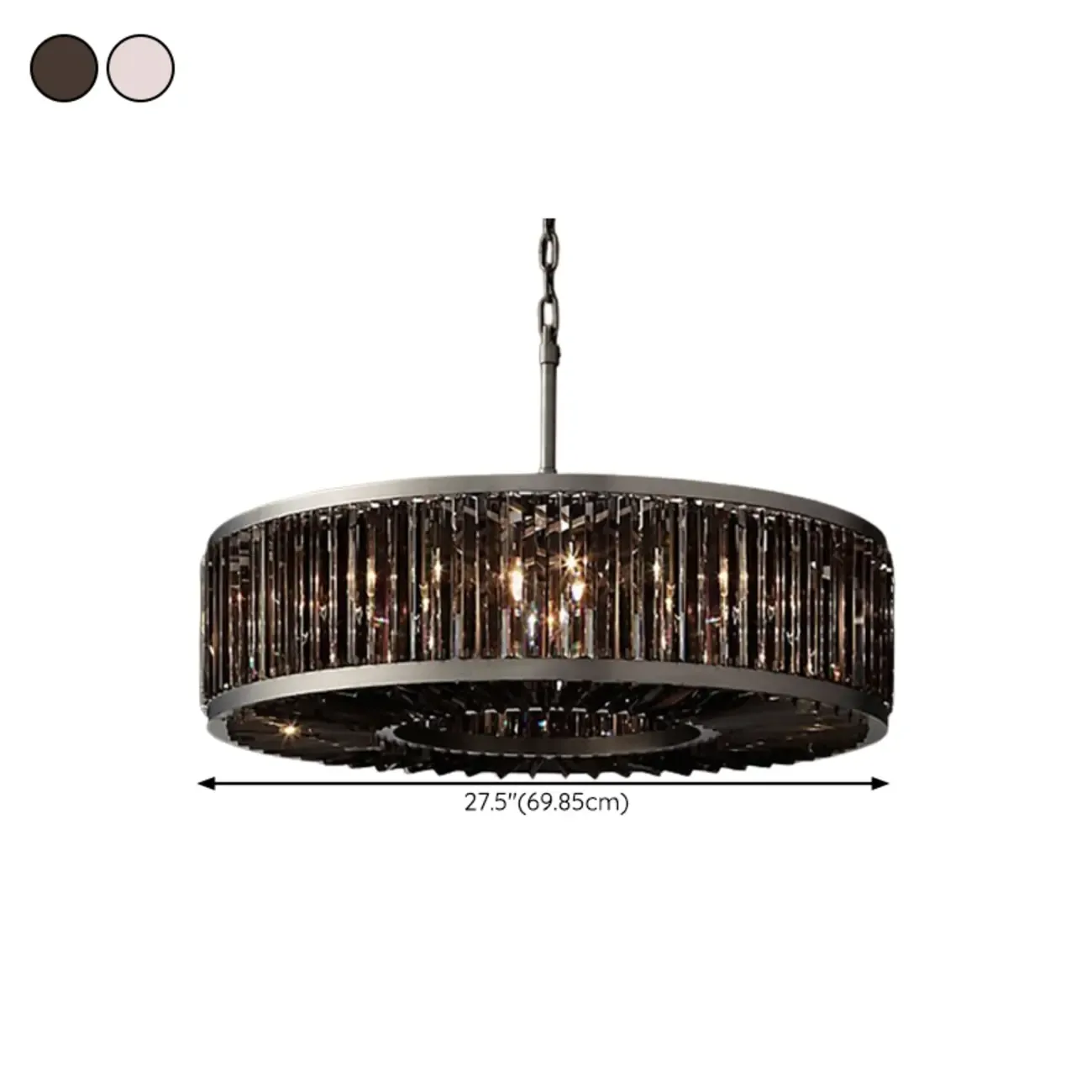 Modern Adjustable Round Black Metal Crystal Drum Chandelier Image - 9