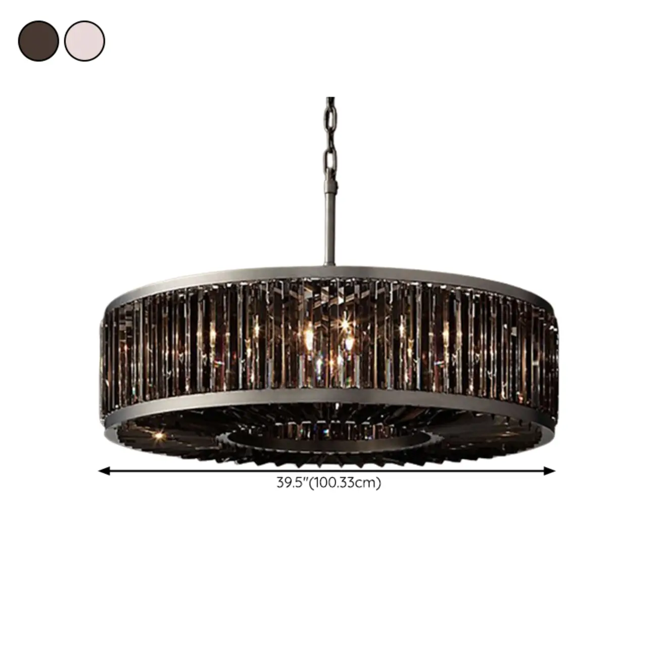 Modern Adjustable Round Black Metal Crystal Drum Chandelier Image - 10 | homeyfad
