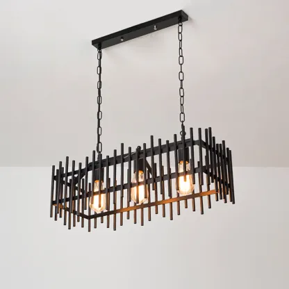 Industrial Rectangle Black Metal Adjustable Kitchen Island Light Image - 2
