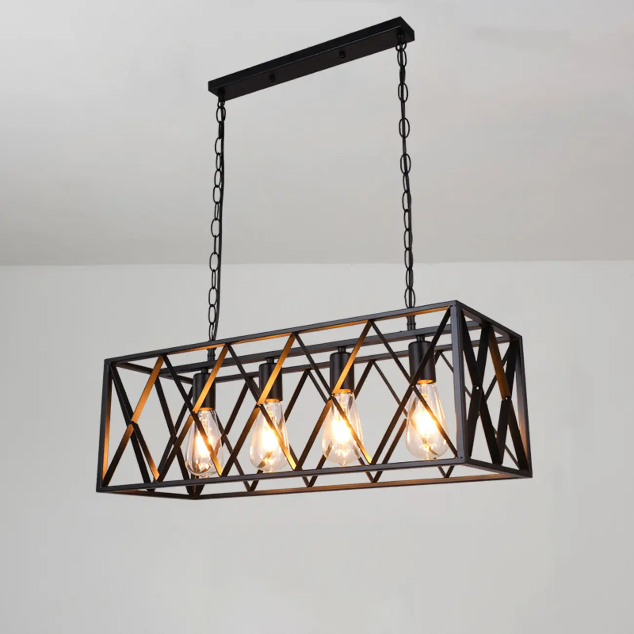 Industrial Rectangle Black Metal Adjustable Kitchen Island Light Image - 3 | homeyfad