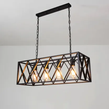 Industrial Rectangle Black Metal Adjustable Kitchen Island Light Image - 3