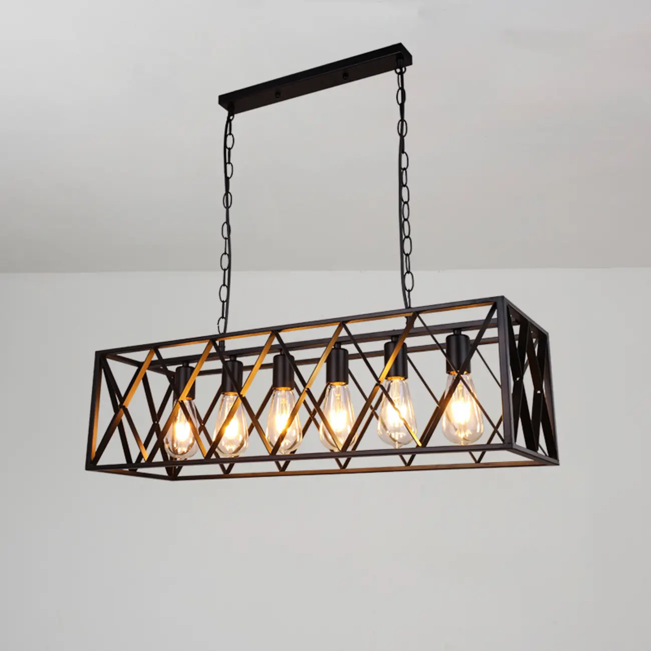 Industrial Rectangle Black Metal Adjustable Kitchen Island Light Image - 5 | homeyfad