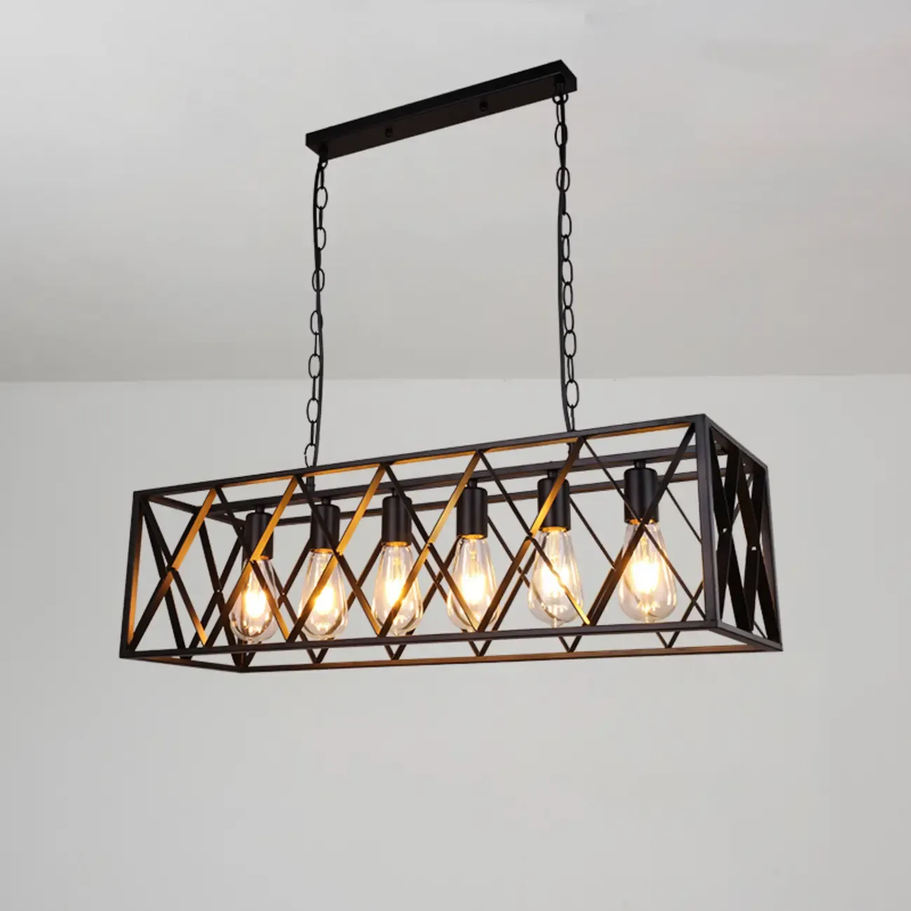 Industrial Rectangle Black Metal Adjustable Kitchen Island Light Image - 5