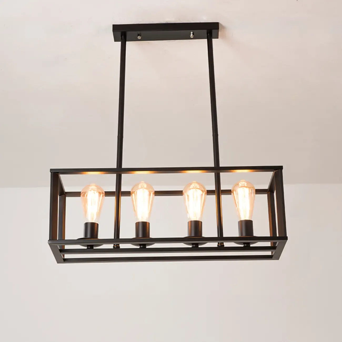 Industrial Rectangle Black Metal Adjustable Kitchen Island Light Image - 7