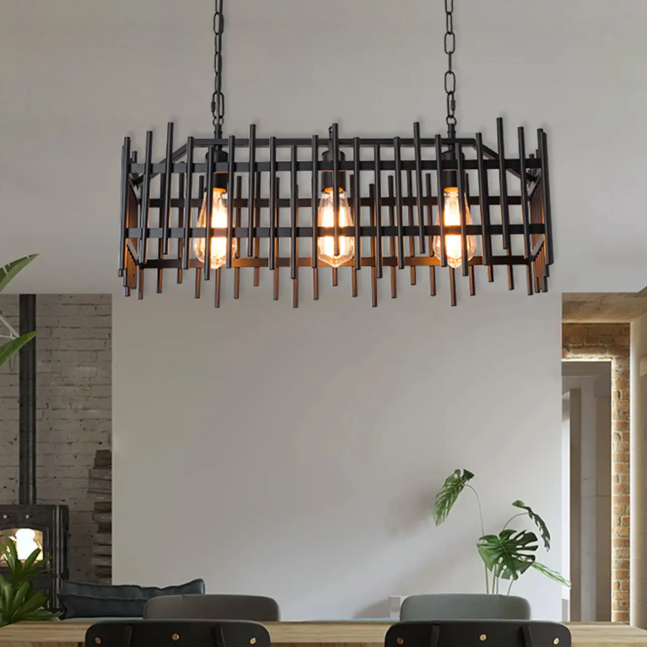 Industrial Rectangle Black Metal Adjustable Kitchen Island Light Image - 8 | homeyfad