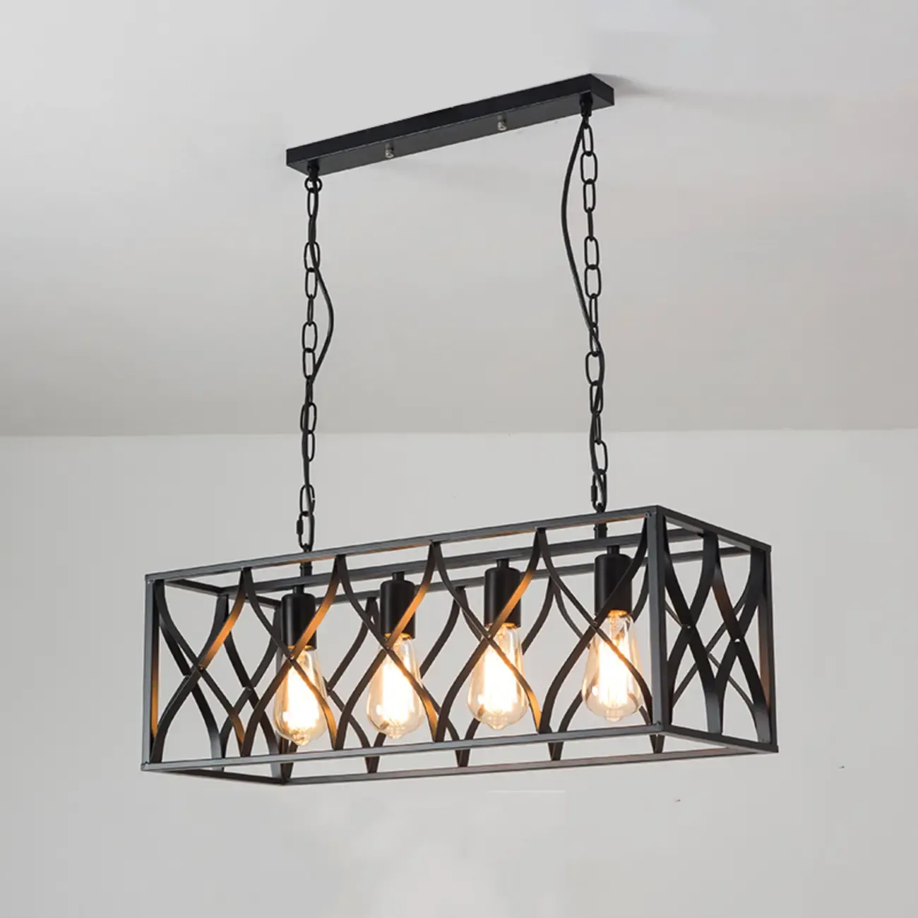 Industrial Rectangle Black Metal Adjustable Kitchen Island Light Image - 9