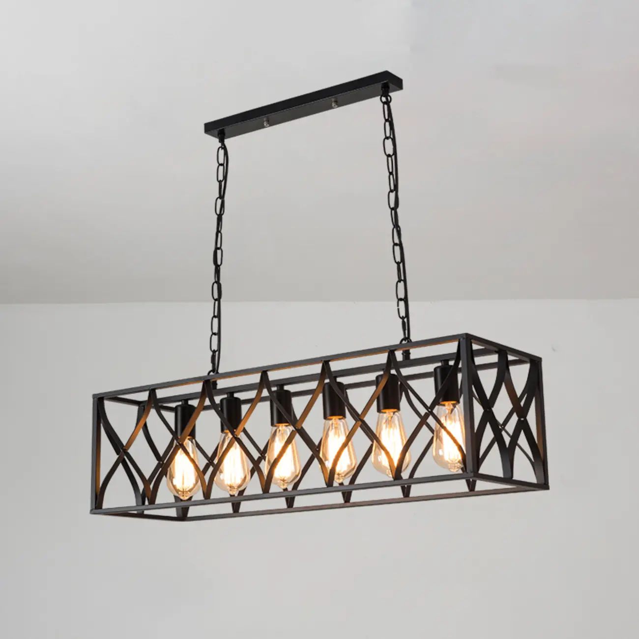 Industrial Rectangle Black Metal Adjustable Kitchen Island Light Image - 11 | homeyfad