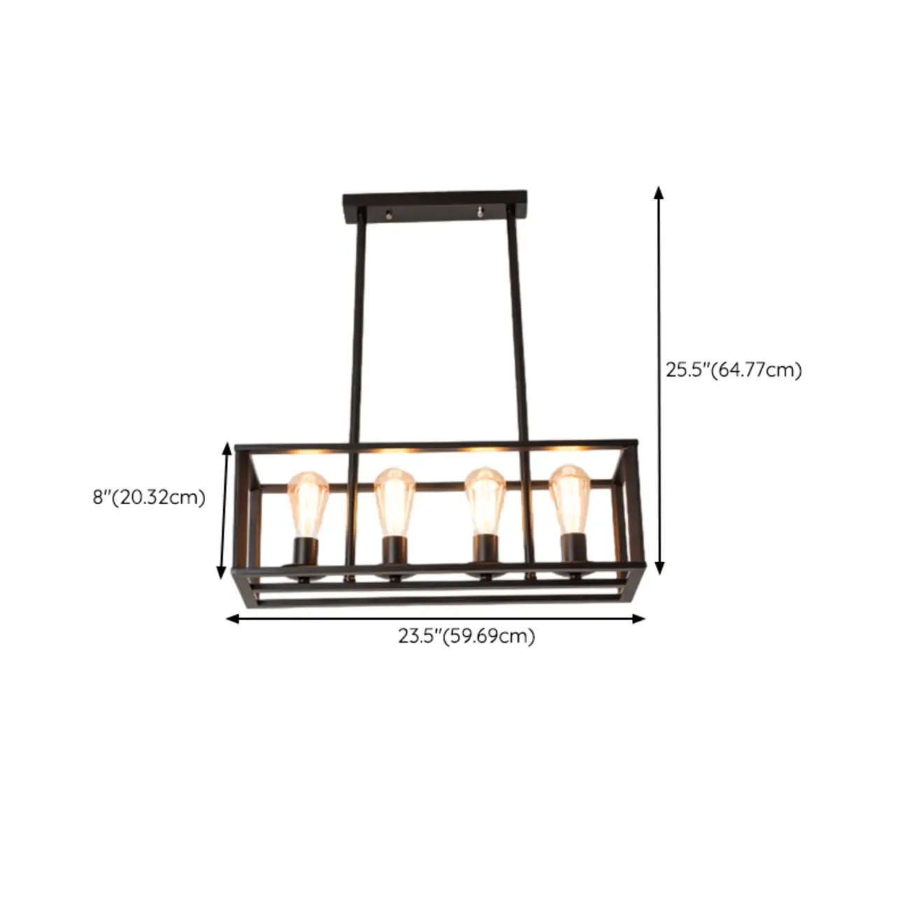 Industrial Rectangle Black Metal Adjustable Kitchen Island Light #size