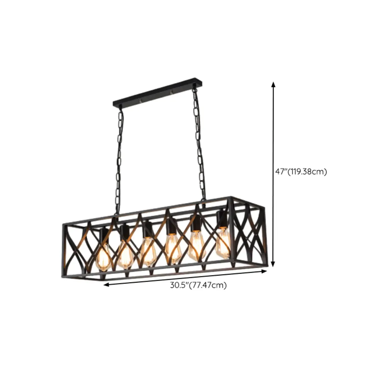 Industrial Rectangle Black Metal Adjustable Kitchen Island Light Image - 17