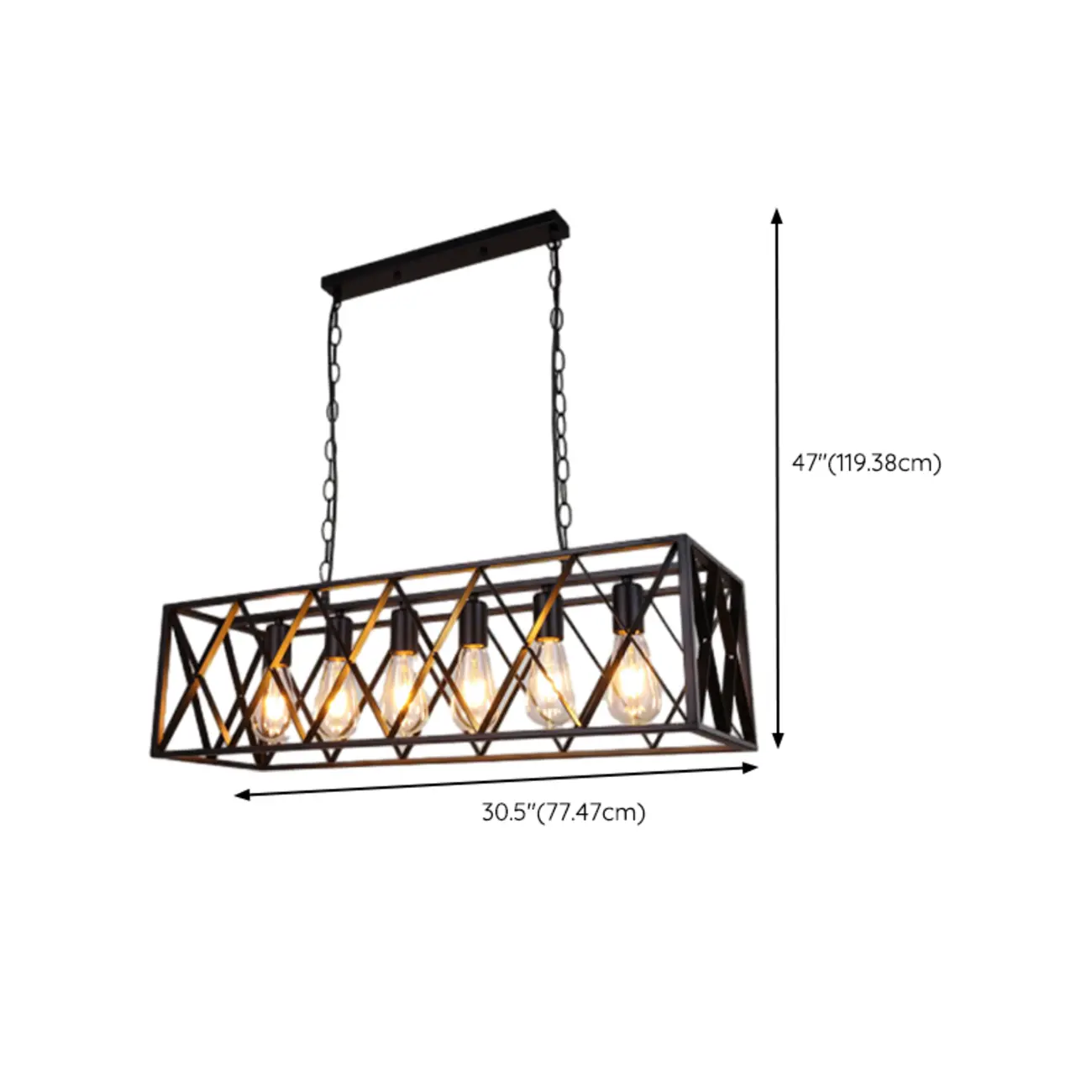 Industrial Rectangle Black Metal Adjustable Kitchen Island Light Image - 20 | homeyfad