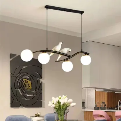 Adjustable Black/Gold 4-Light Pendant Light with Birds Image - 2