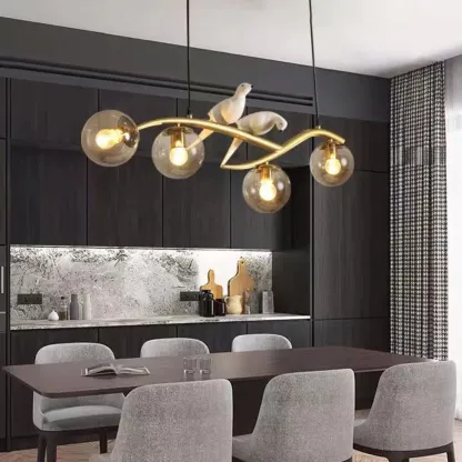 Adjustable Black/Gold 4-Light Pendant Light with Birds Image - 3