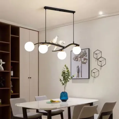 Adjustable Black/Gold 4-Light Pendant Light with Birds Image - 4