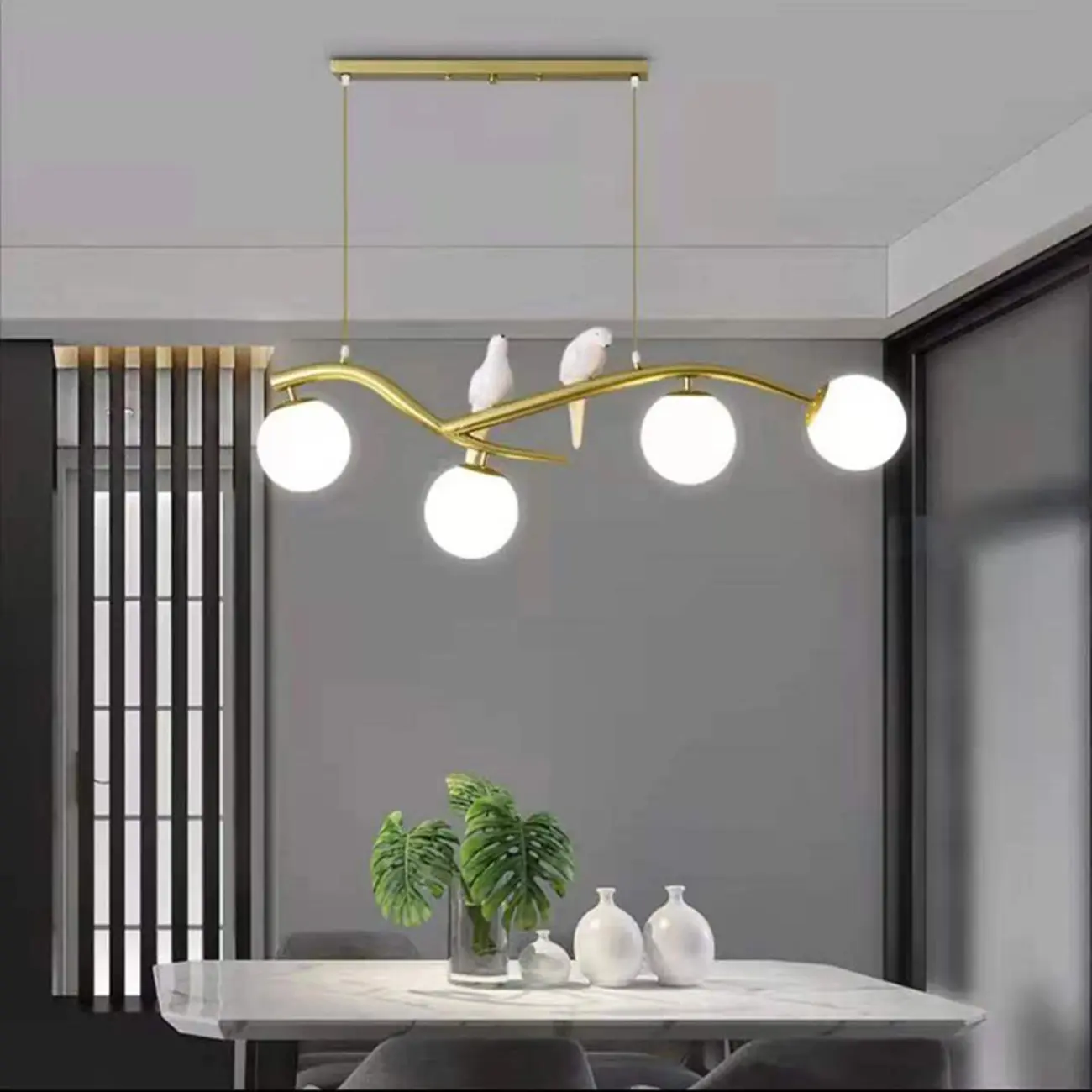 Adjustable Black/Gold 4-Light Pendant Light with Birds Image - 5 | homeyfad