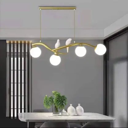 Adjustable Black/Gold 4-Light Pendant Light with Birds Image - 5