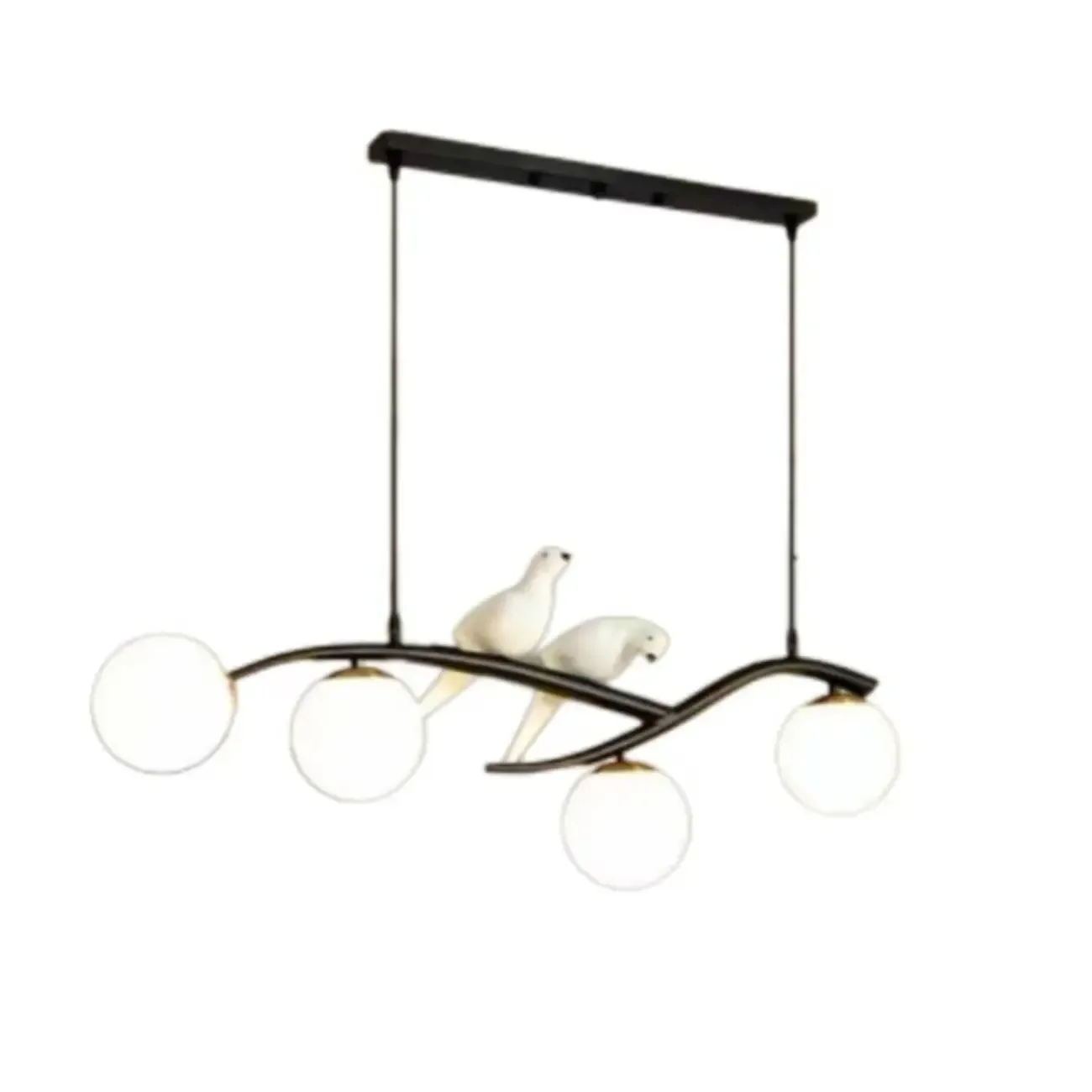 Adjustable Black/Gold 4-Light Pendant Light with Birds Image - 8