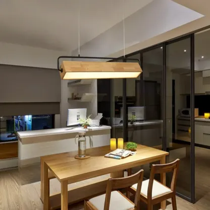 Modern Wood Rectangular LED Kitchen Island Pendant Light Image - 4
