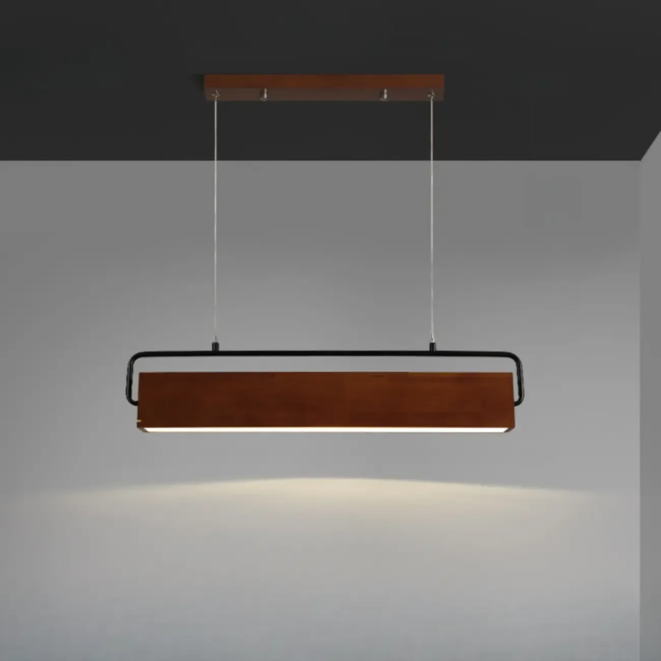Modern Wood Rectangular LED Kitchen Island Pendant Light Image - 5