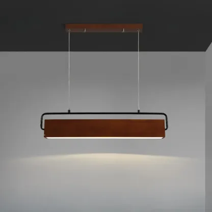 Modern Wood Rectangular LED Kitchen Island Pendant Light Image - 5