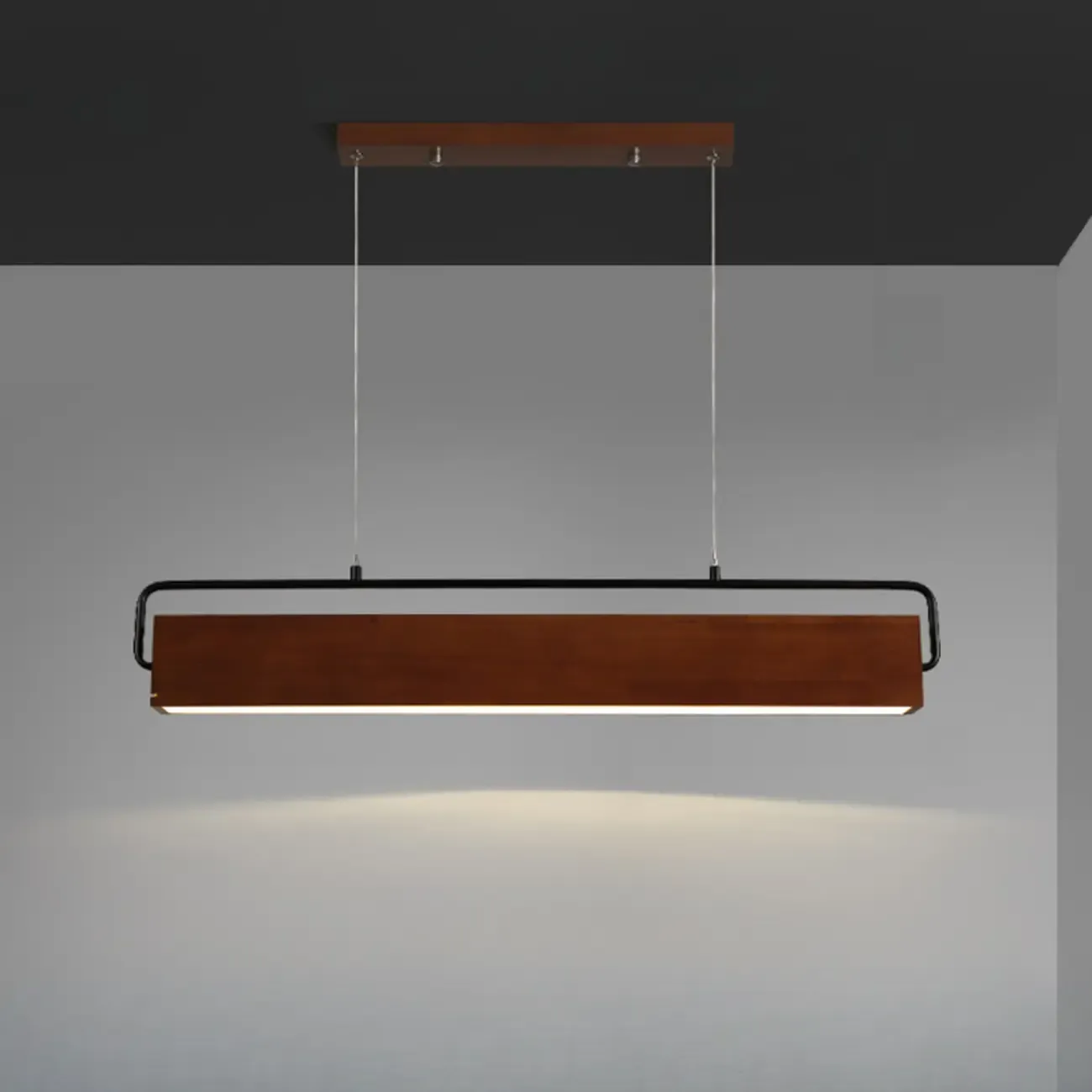 Modern Wood Rectangular LED Kitchen Island Pendant Light Image - 6