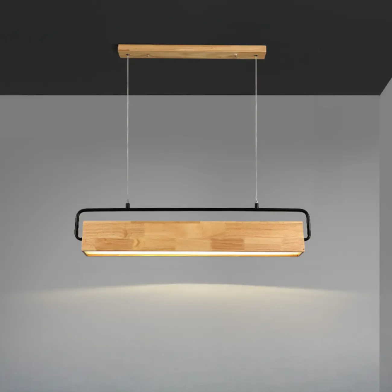 Modern Wood Rectangular LED Kitchen Island Pendant Light Image - 7