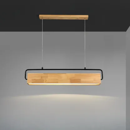 Modern Wood Rectangular LED Kitchen Island Pendant Light Image - 7