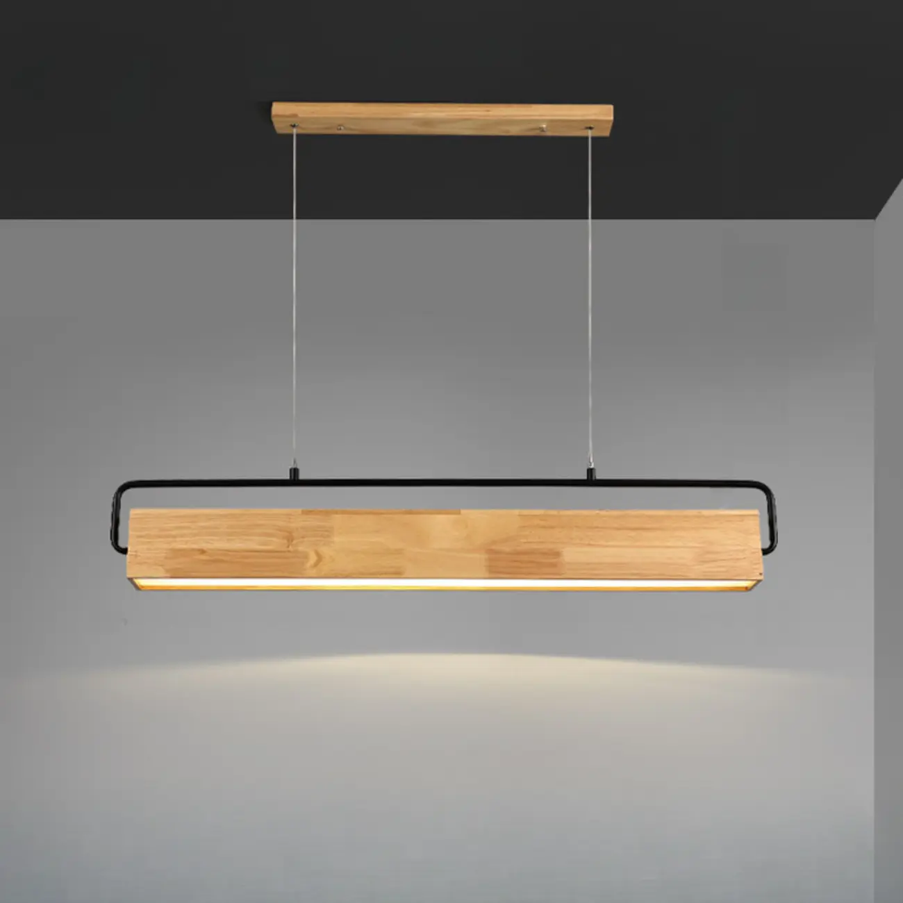 Modern Wood Rectangular LED Kitchen Island Pendant Light Image - 8 | homeyfad