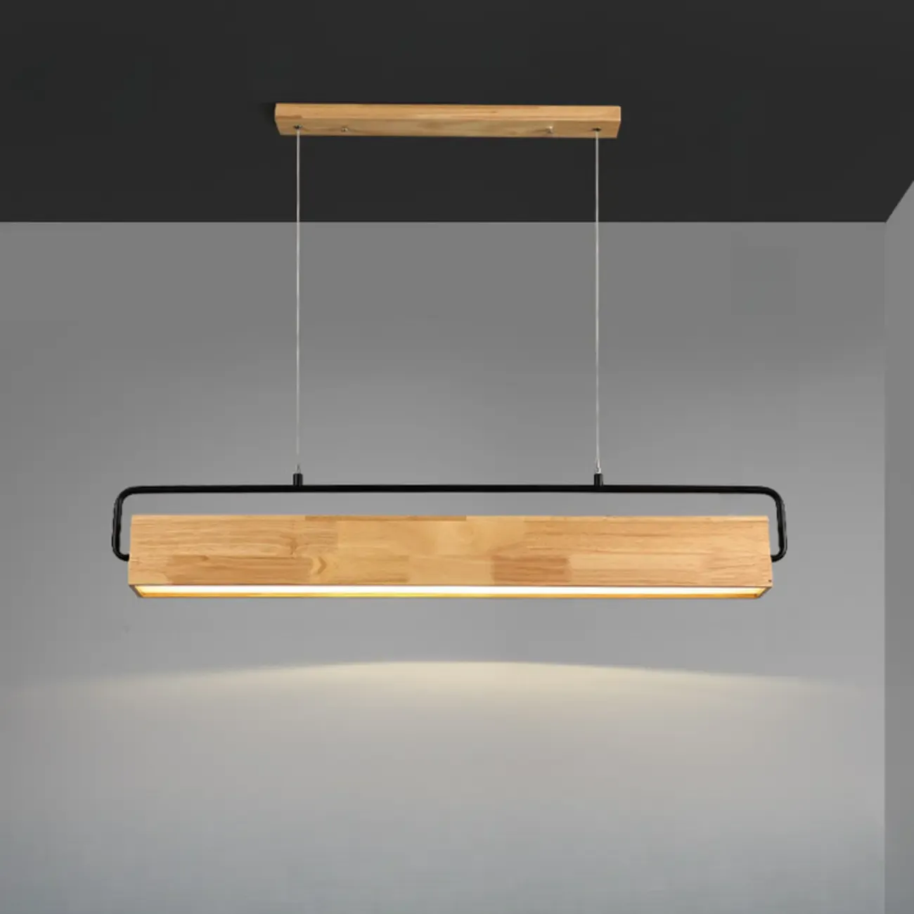 Modern Wood Rectangular LED Kitchen Island Pendant Light Image - 8