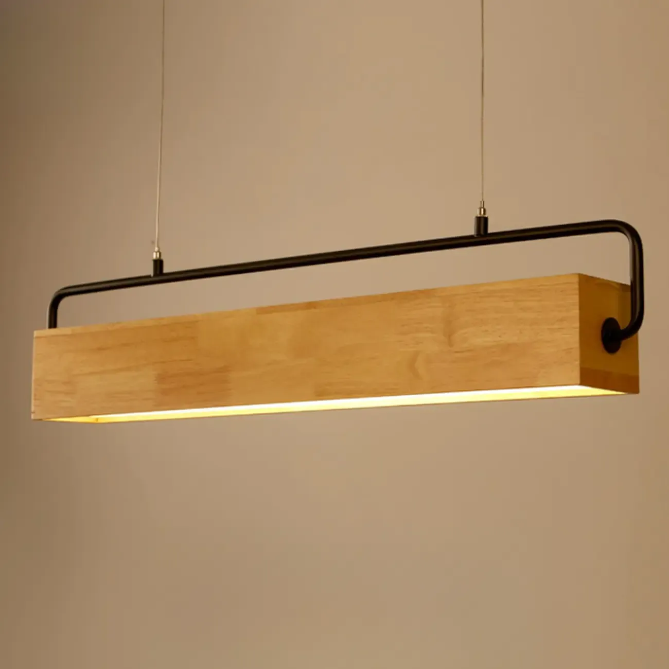 Modern Wood Rectangular LED Kitchen Island Pendant Light Image - 9