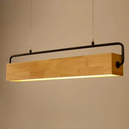 Modern Wood Rectangular LED Kitchen Island Pendant Light Image - 9
