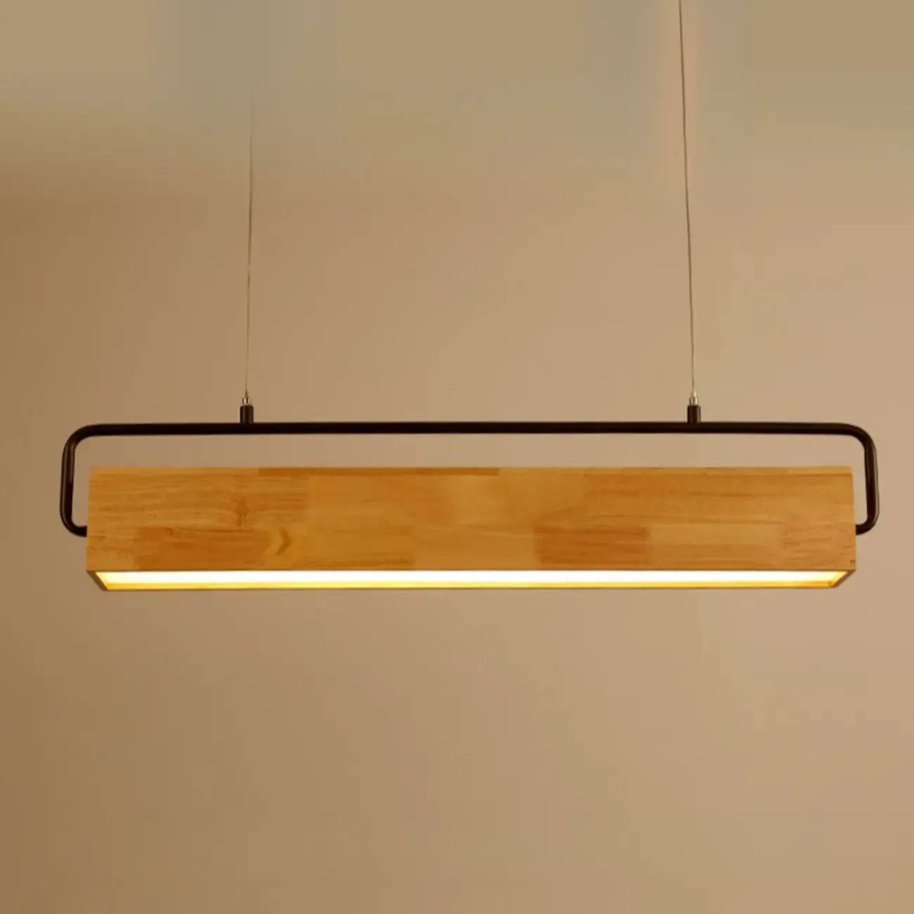 Modern Wood Rectangular LED Kitchen Island Pendant Light Image - 10