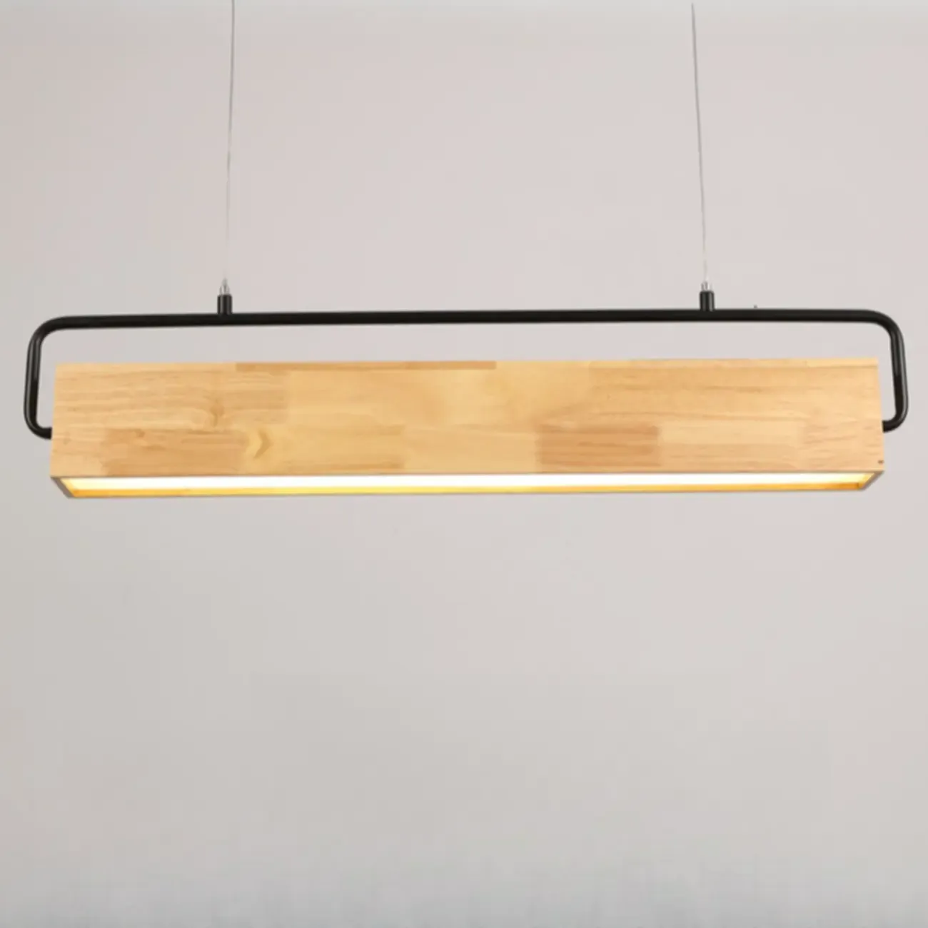Modern Wood Rectangular LED Kitchen Island Pendant Light Image - 11