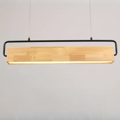 Modern Wood Rectangular LED Kitchen Island Pendant Light Image - 11