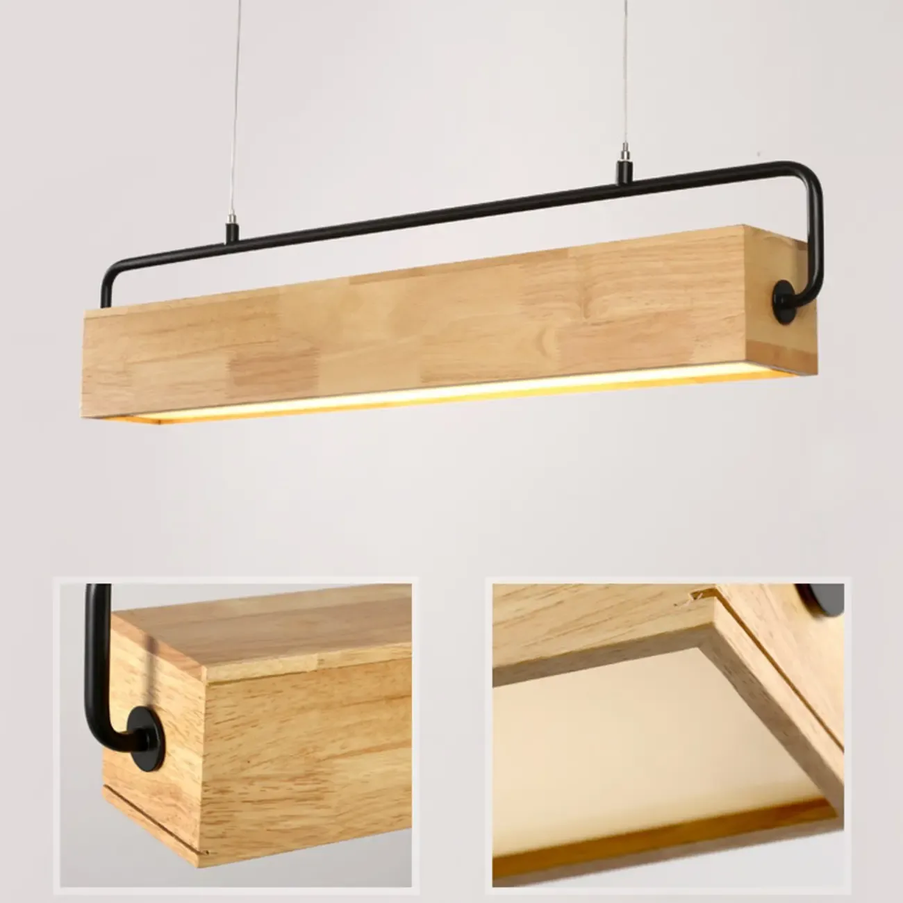 Modern Wood Rectangular LED Kitchen Island Pendant Light Image - 13
