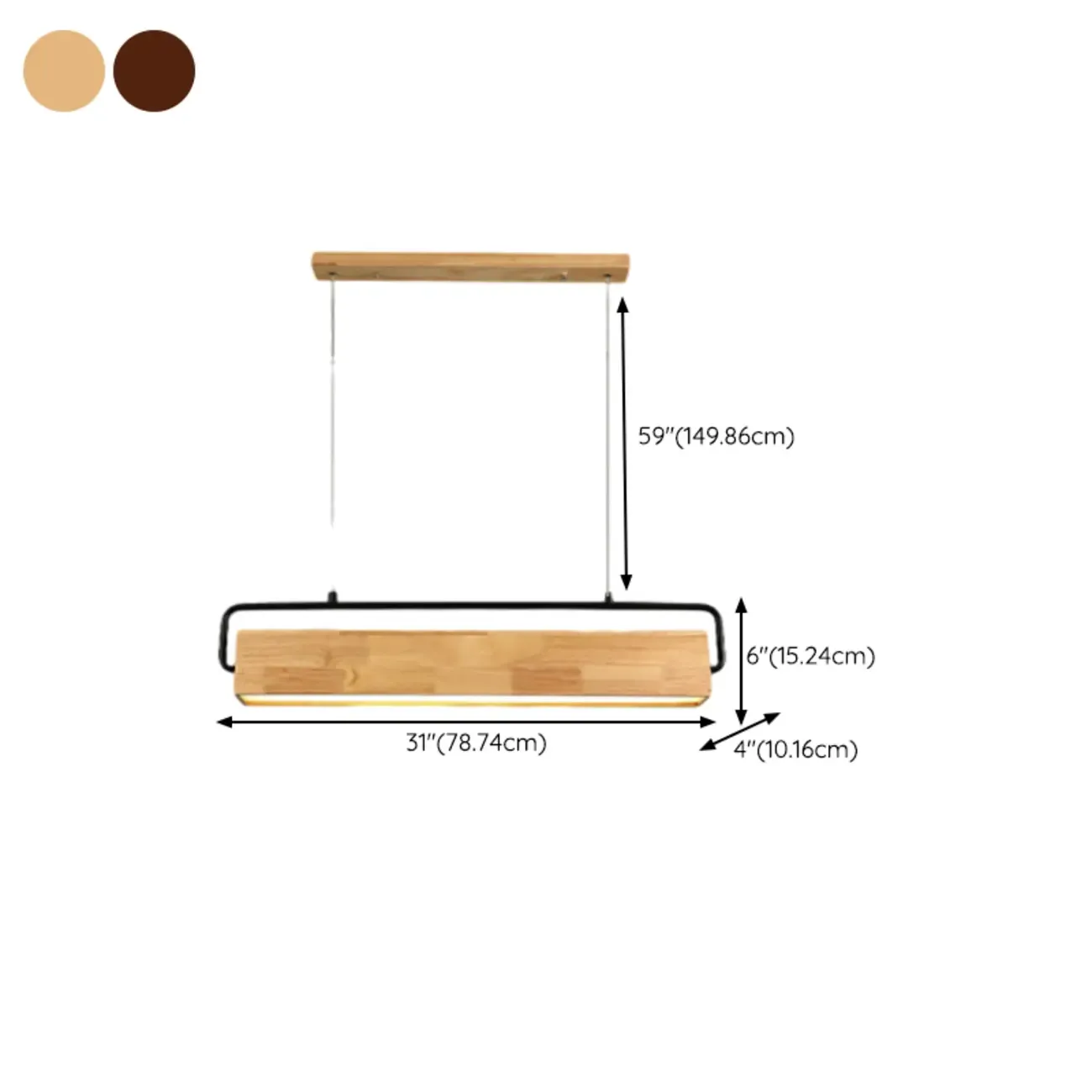 Modern Wood Rectangular LED Kitchen Island Pendant Light #size