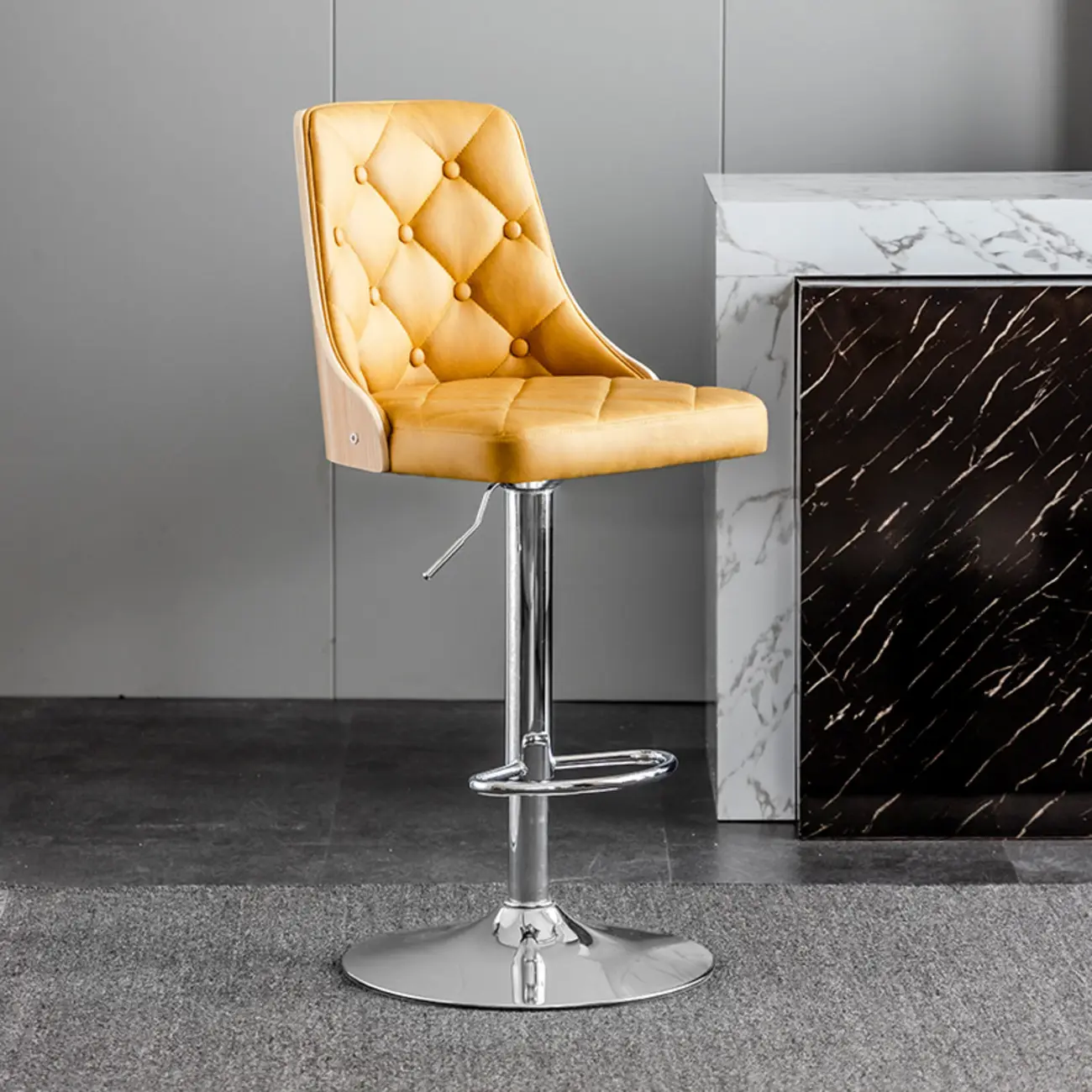 Modern Adjustable Full Back Tufted Leather Bar Stool Image - 23 | homeyfad