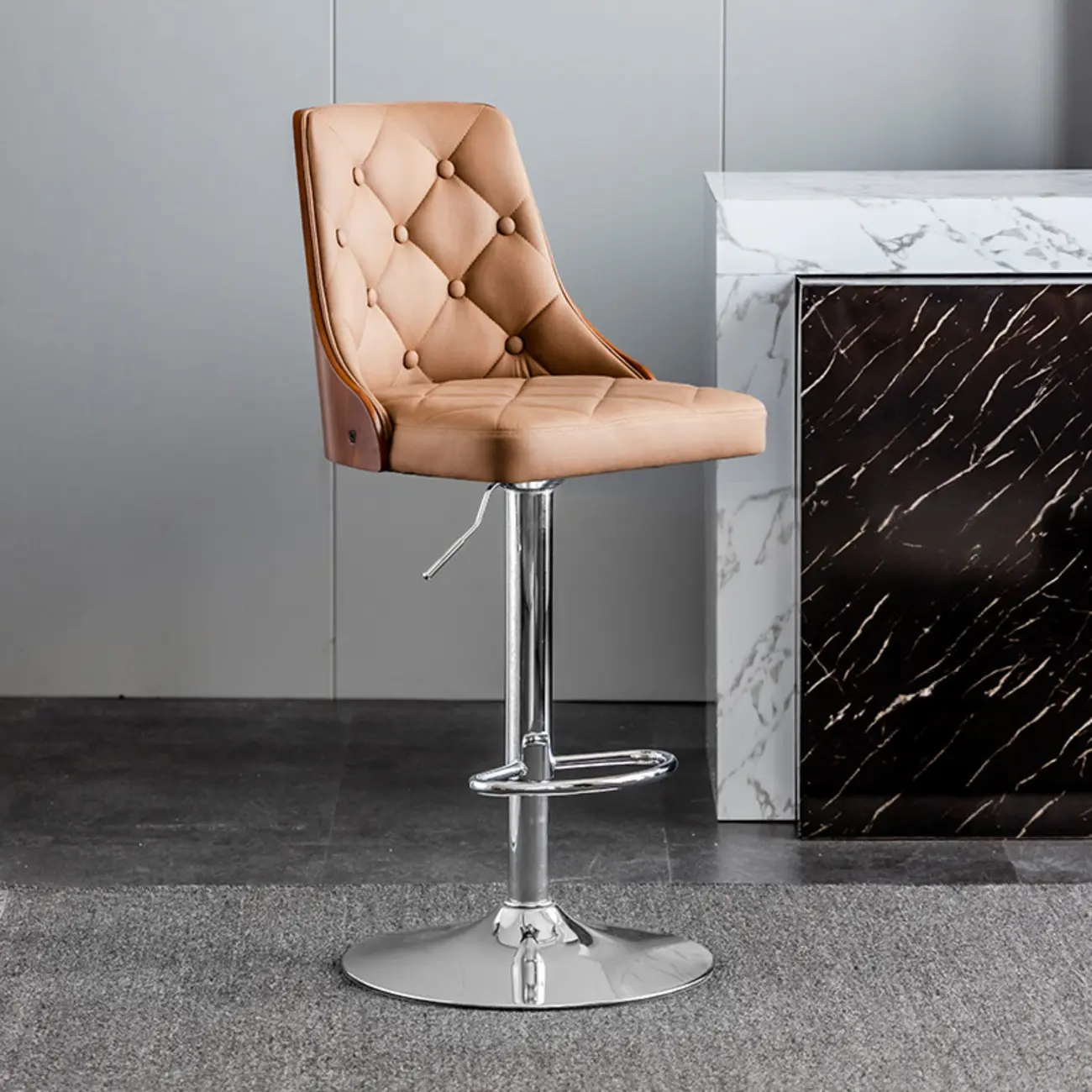 Modern Adjustable Full Back Tufted Leather Bar Stool Image - 24 | homeyfad