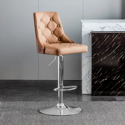 Modern Adjustable Full Back Tufted Leather Bar Stool Image - 24