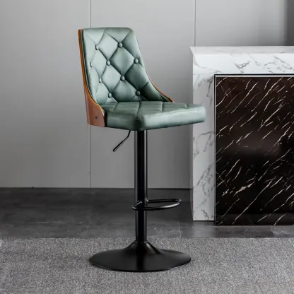Modern Adjustable Full Back Tufted Leather Bar Stool Image - 16