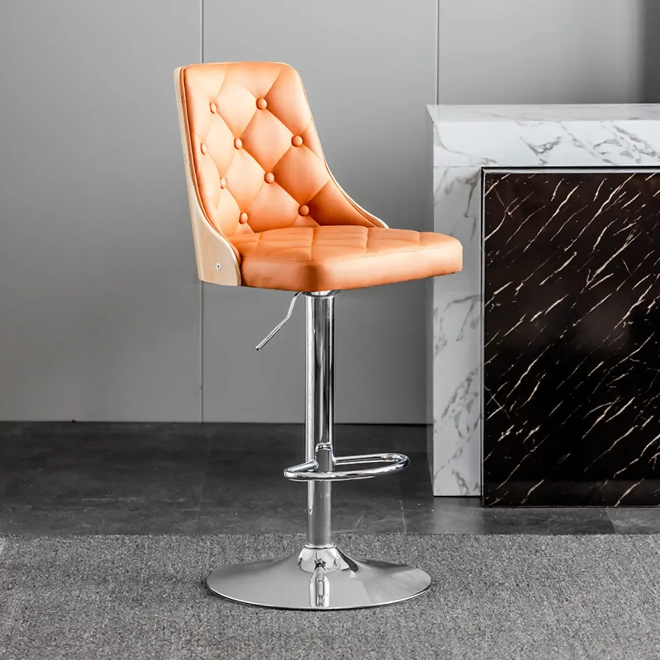 Modern Adjustable Full Back Tufted Leather Bar Stool Image - 19