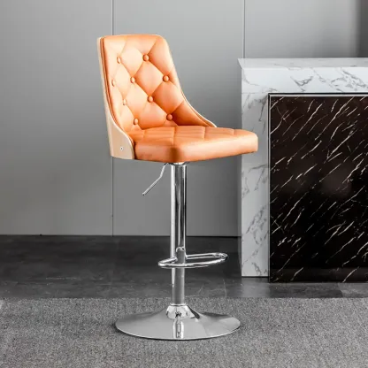 Modern Adjustable Full Back Tufted Leather Bar Stool Image - 19