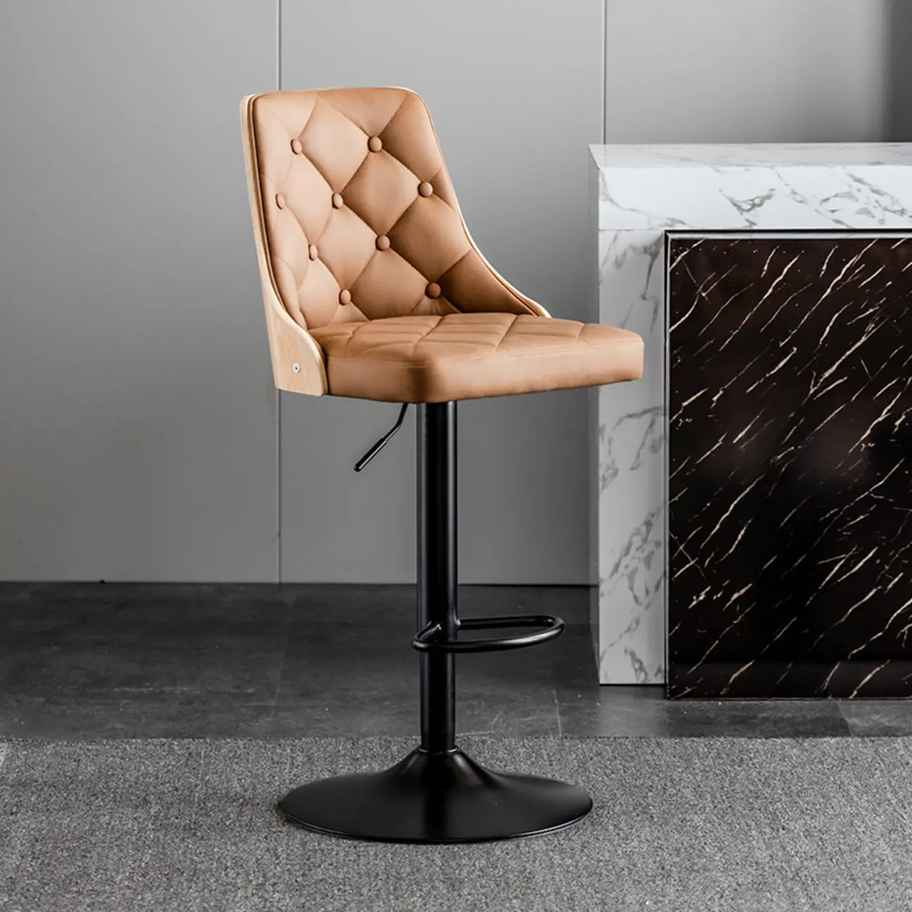 Modern Adjustable Full Back Tufted Leather Bar Stool Image - 10 | homeyfad
