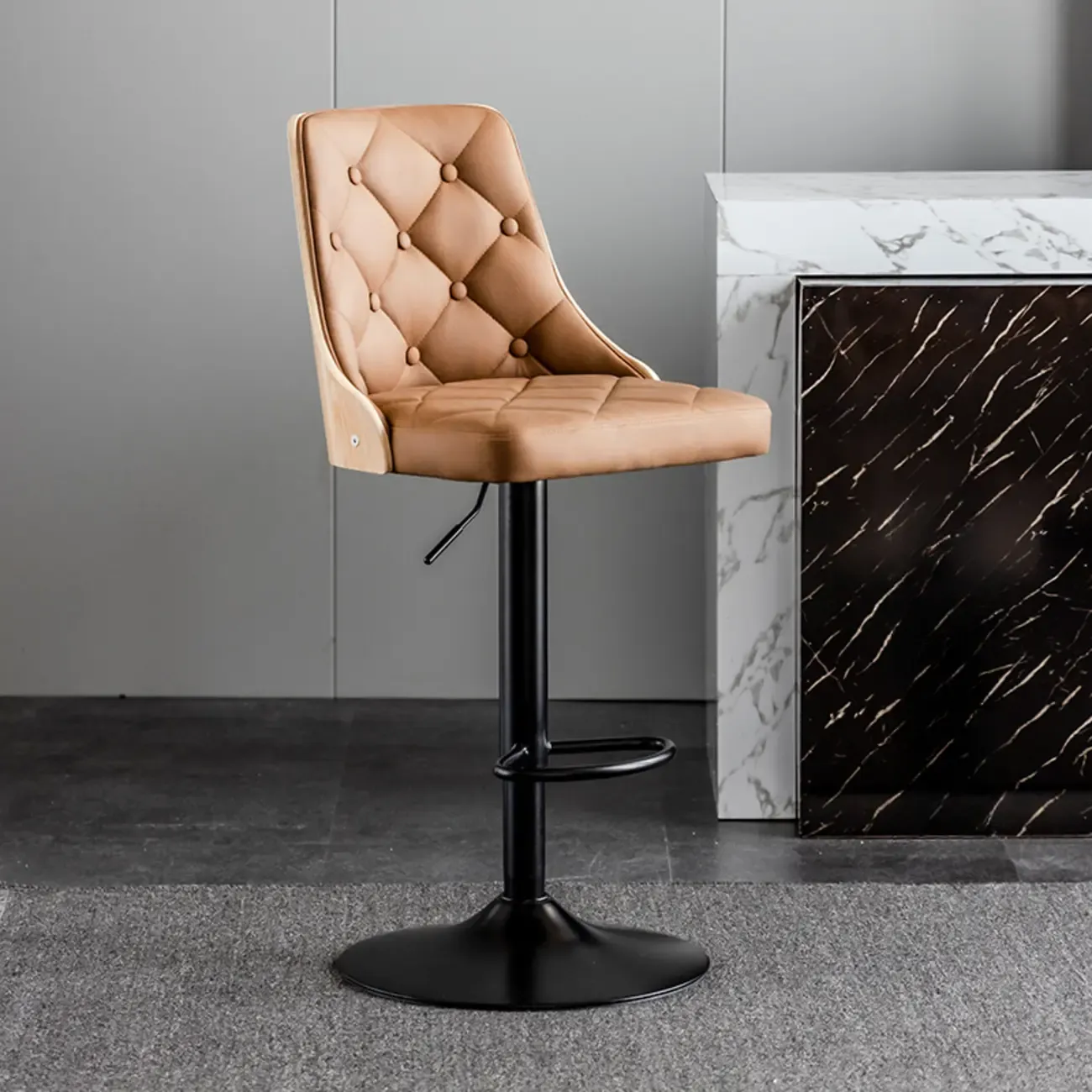 Modern Adjustable Full Back Tufted Leather Bar Stool Image - 10